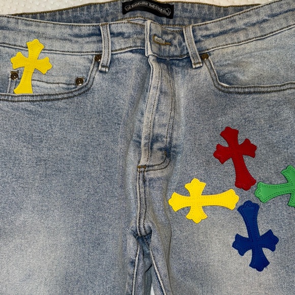 Blue Jeans with Colorful Cross Patches - Picture 1 of 5